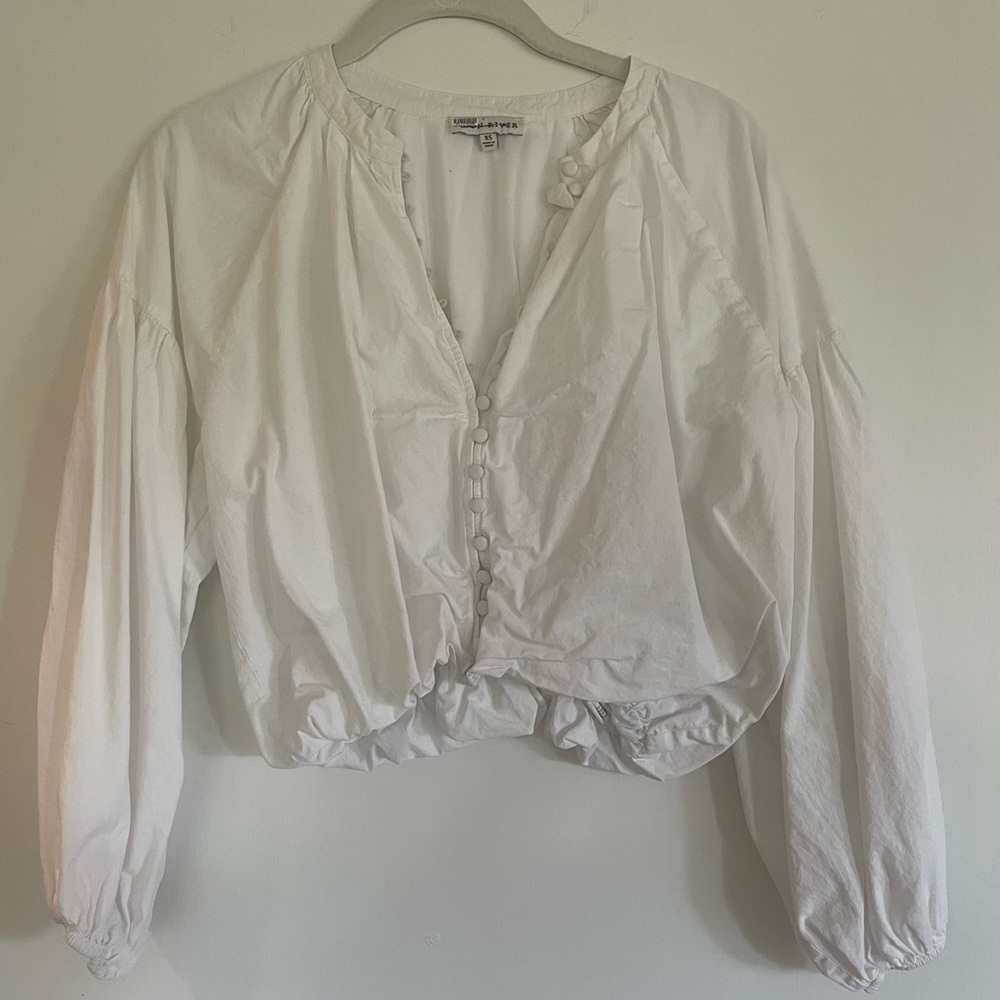 Anthropologie Cropped White Button-Up Women's Top